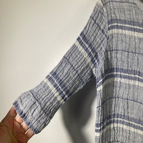 Womens Stella Moda Linen Cropped Tunic 3/4 Sleeve Blue White Striped S - Picture 5 of 9